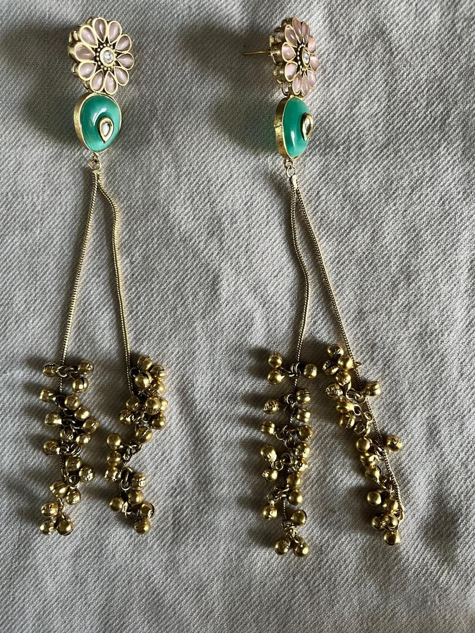 Kashmiri Earrings Latkan Style Green