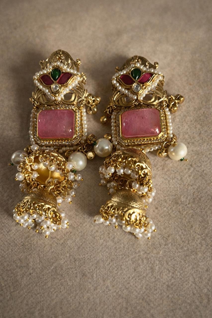 Kashmiri Earrings Pink