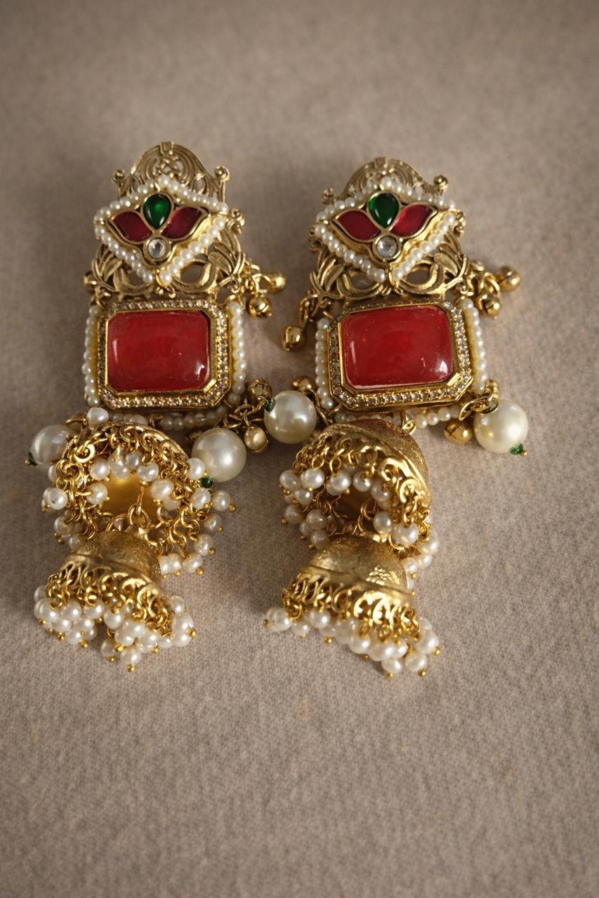 Kashmiri Earrings Red